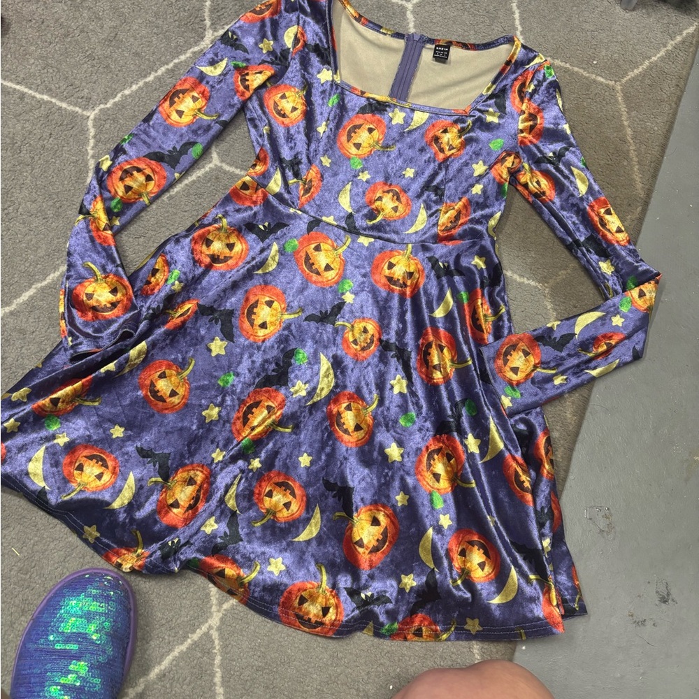 SHEIN Purple Halloween Pumpkin Print Dress